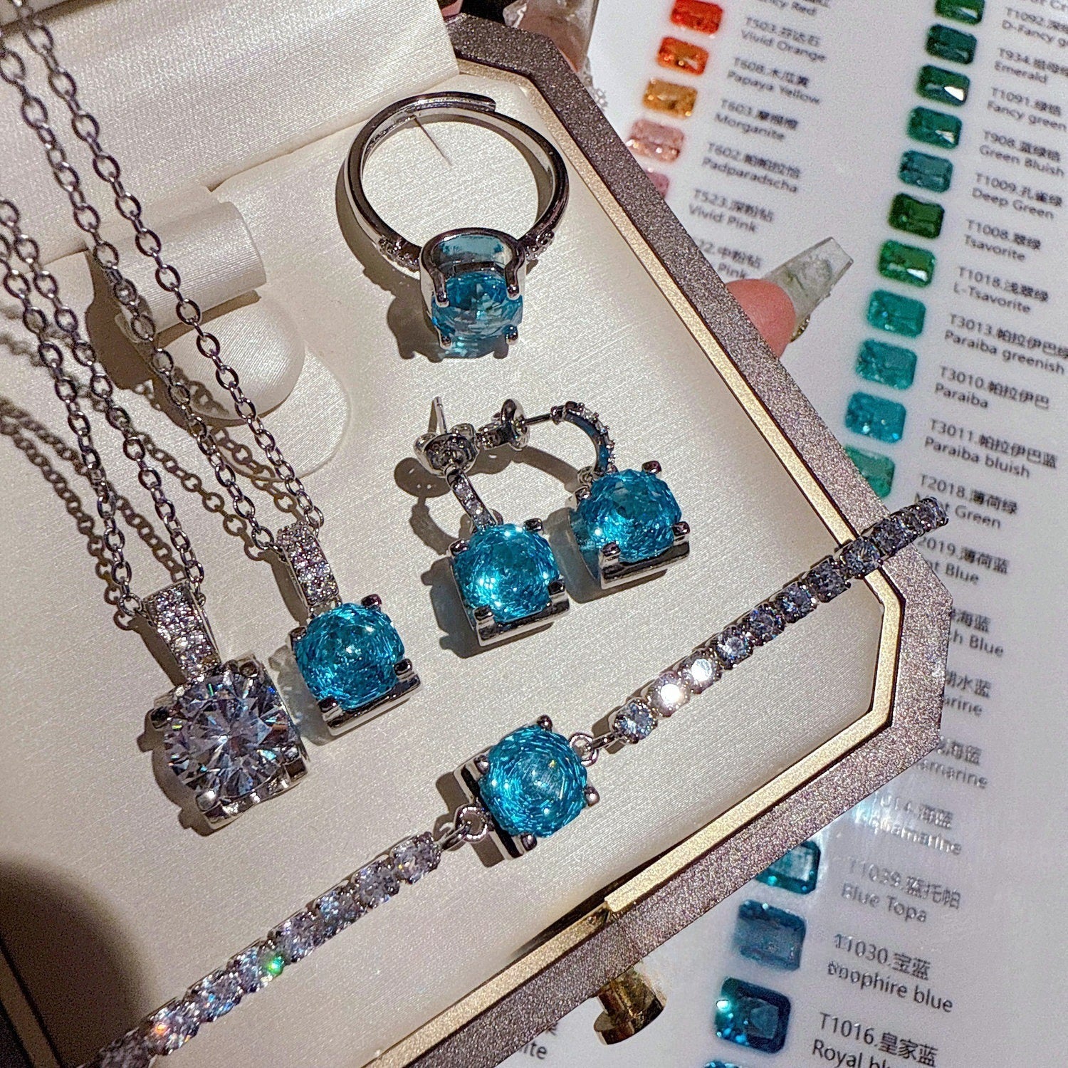 Paraiba Azure Rose-Cut 18K Gold Plated Jewelry Set