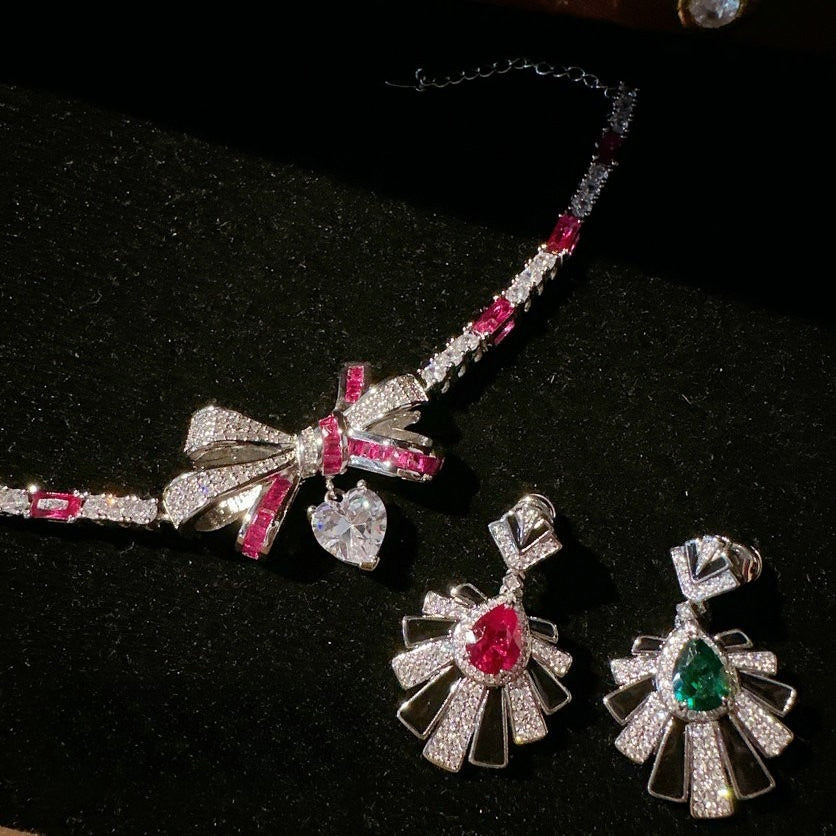 Romantic Bow Heart Dangle Bracelet Earring