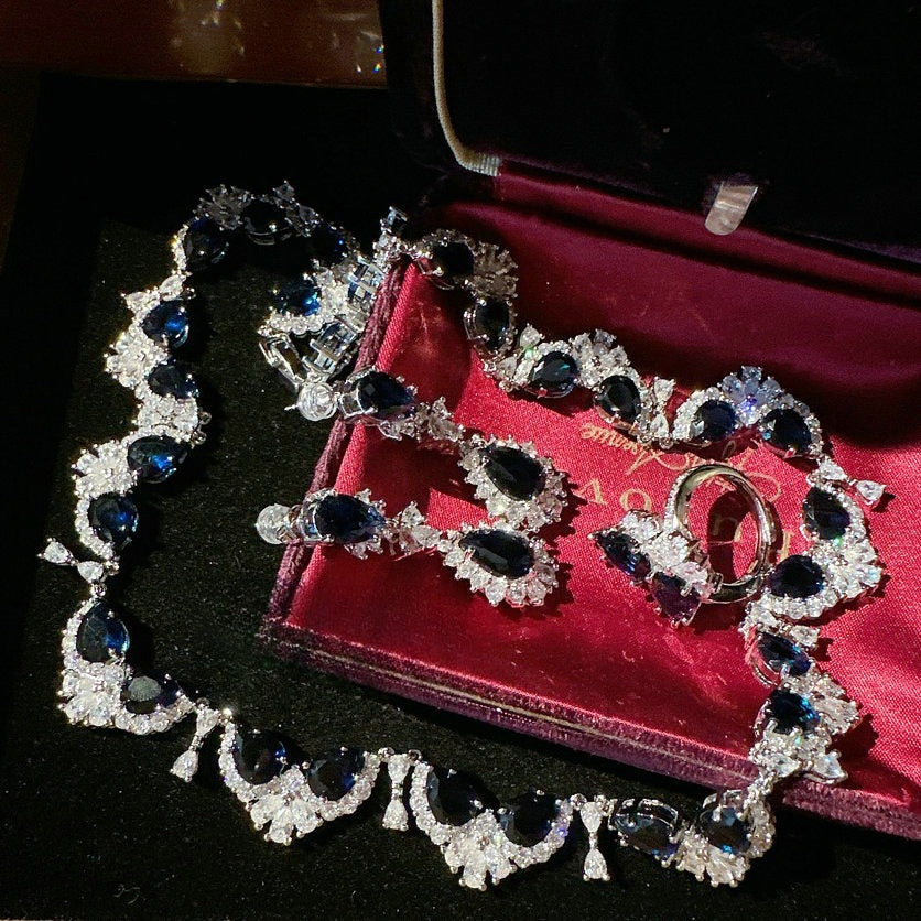 Royal Sapphire Jewelry Set | Majestic Pear-Cut Necklace & Earrings
