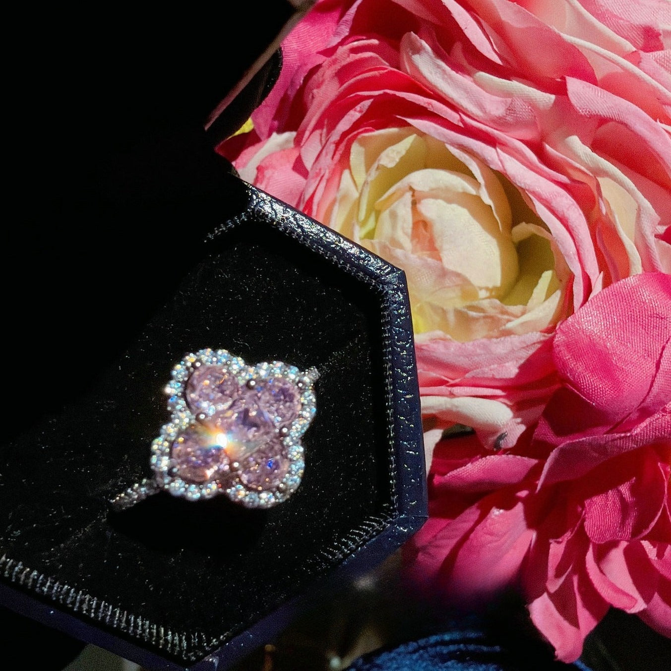 Blush Pink Four-Leaf Clover Full Pavé 18K Gold Plated Jewelry Set