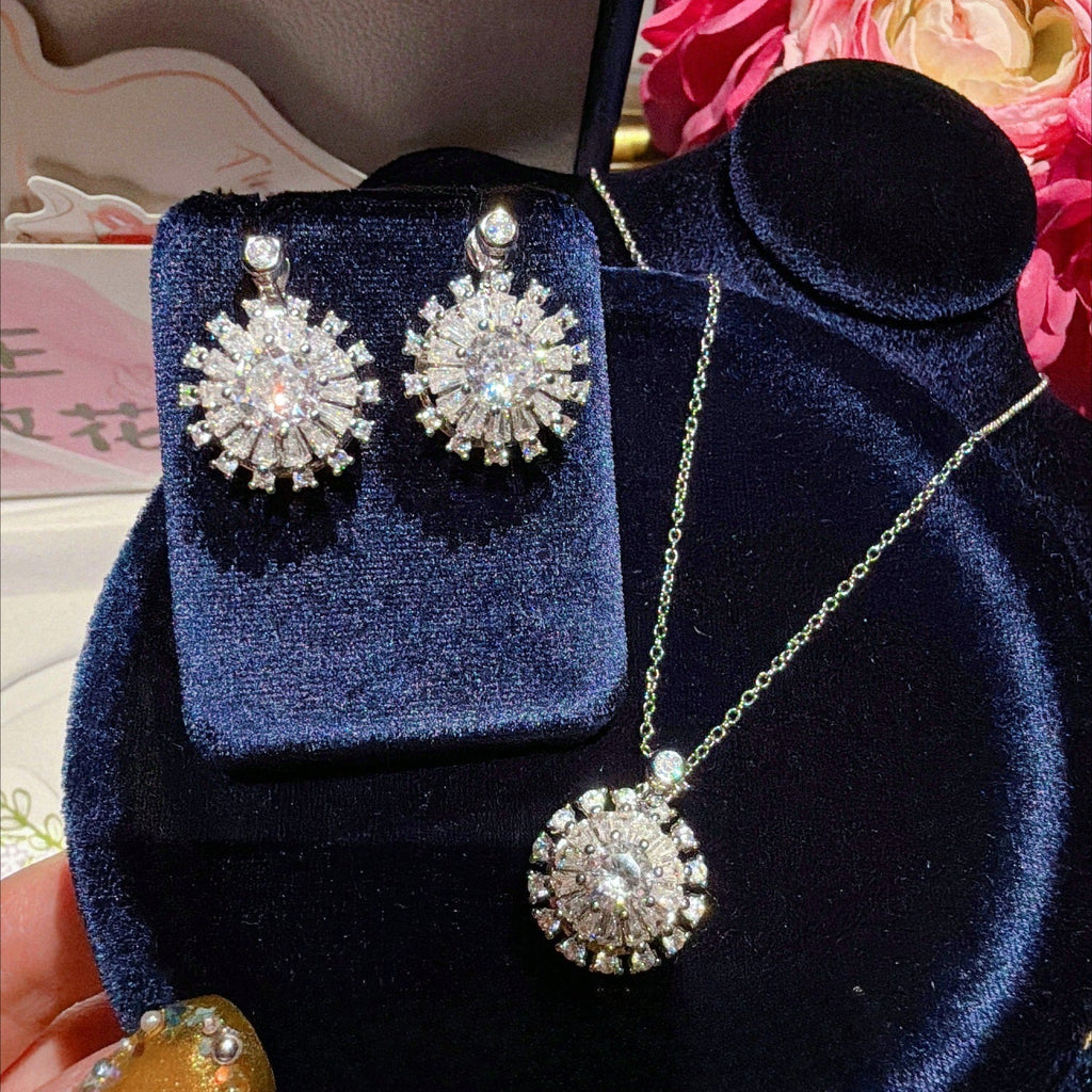 Shining Starburst Jewelry Set|Sparkling Full Pavé Silver-Tone Design
