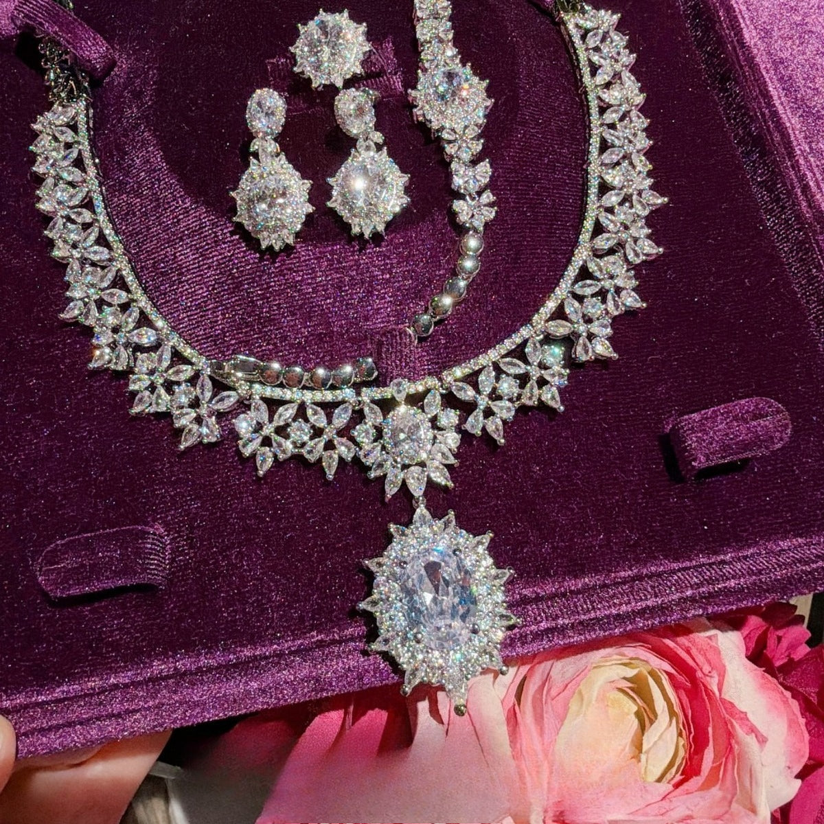 Pavé Sunburst Floral Bridal Jewelry Set