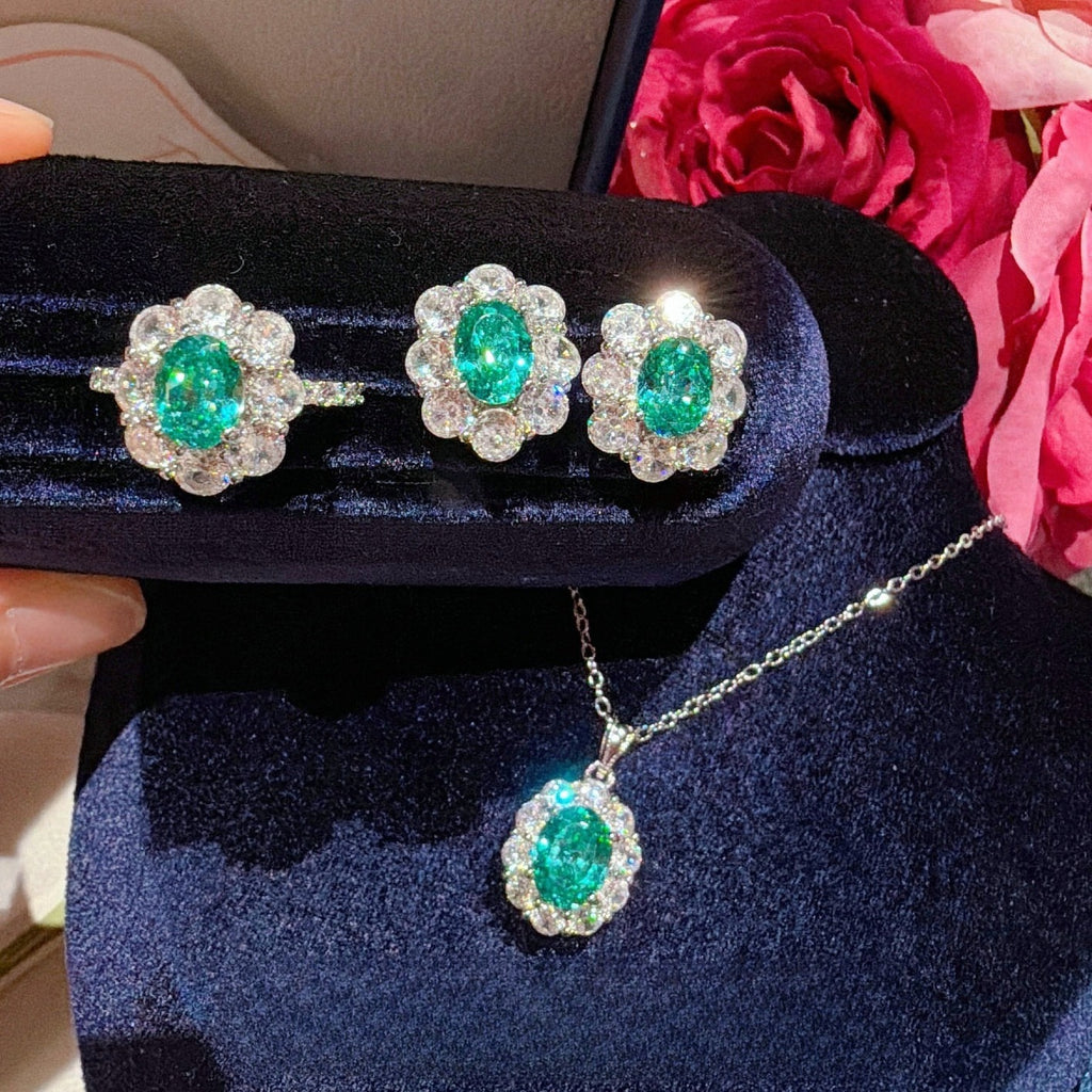 Aqua Bloom Sunflower Necklace Earrings & Ring