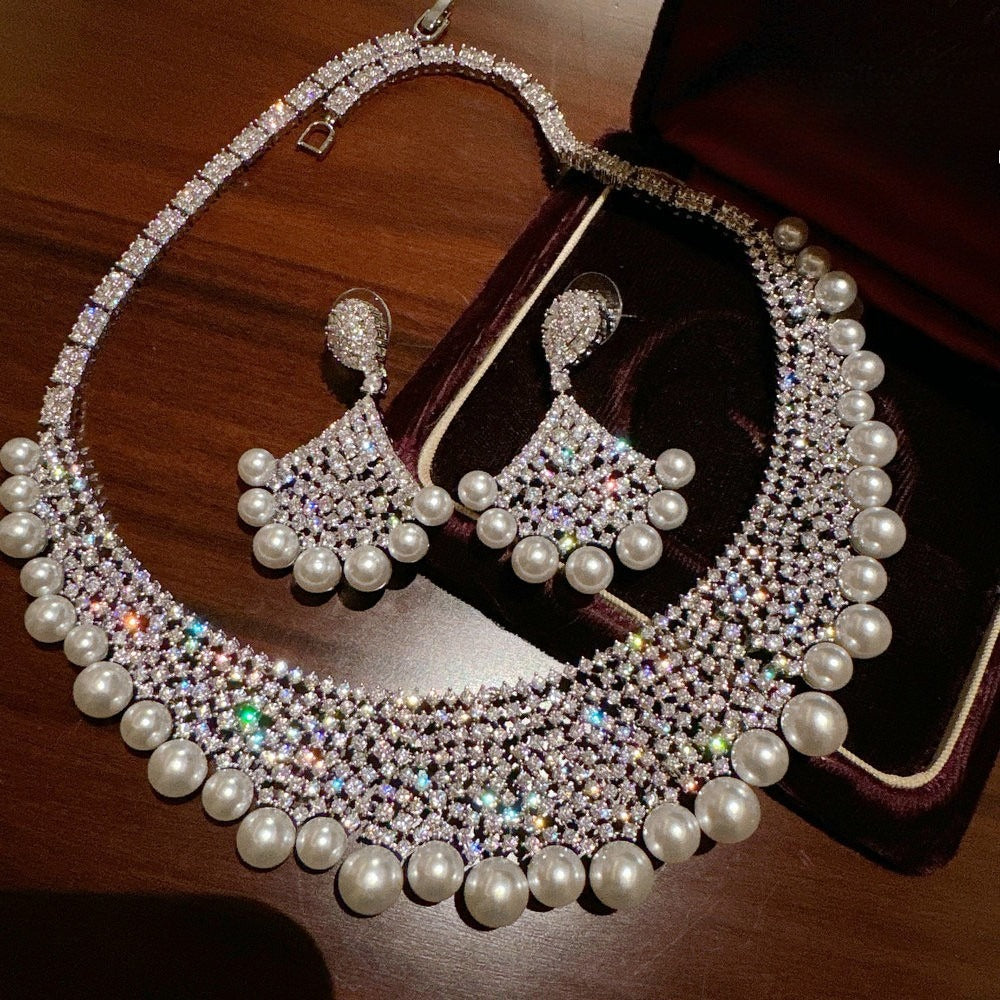 Vintage Gatsby Bridal Parure|Grand Pave Shell Pearl Wedding Collection