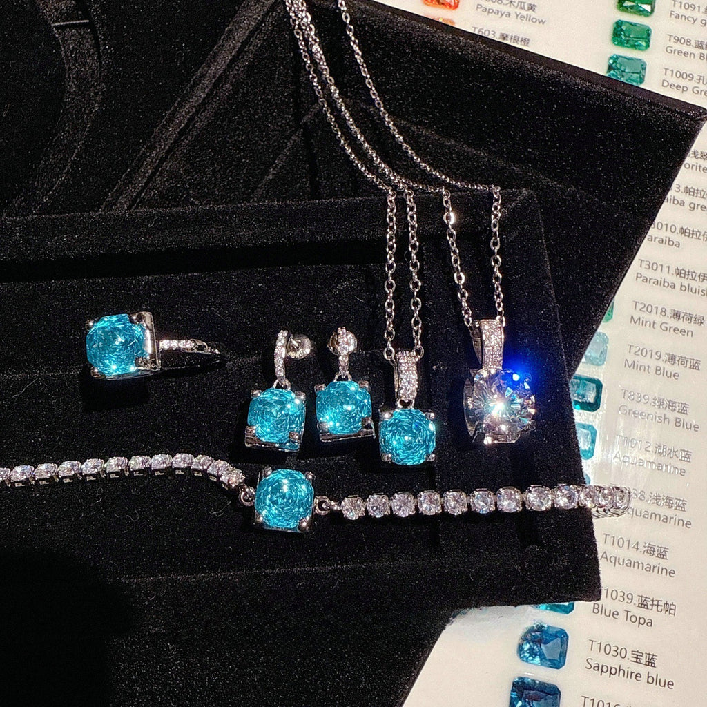 Paraiba Azure Rose-Cut 18K Gold Plated Jewelry Set