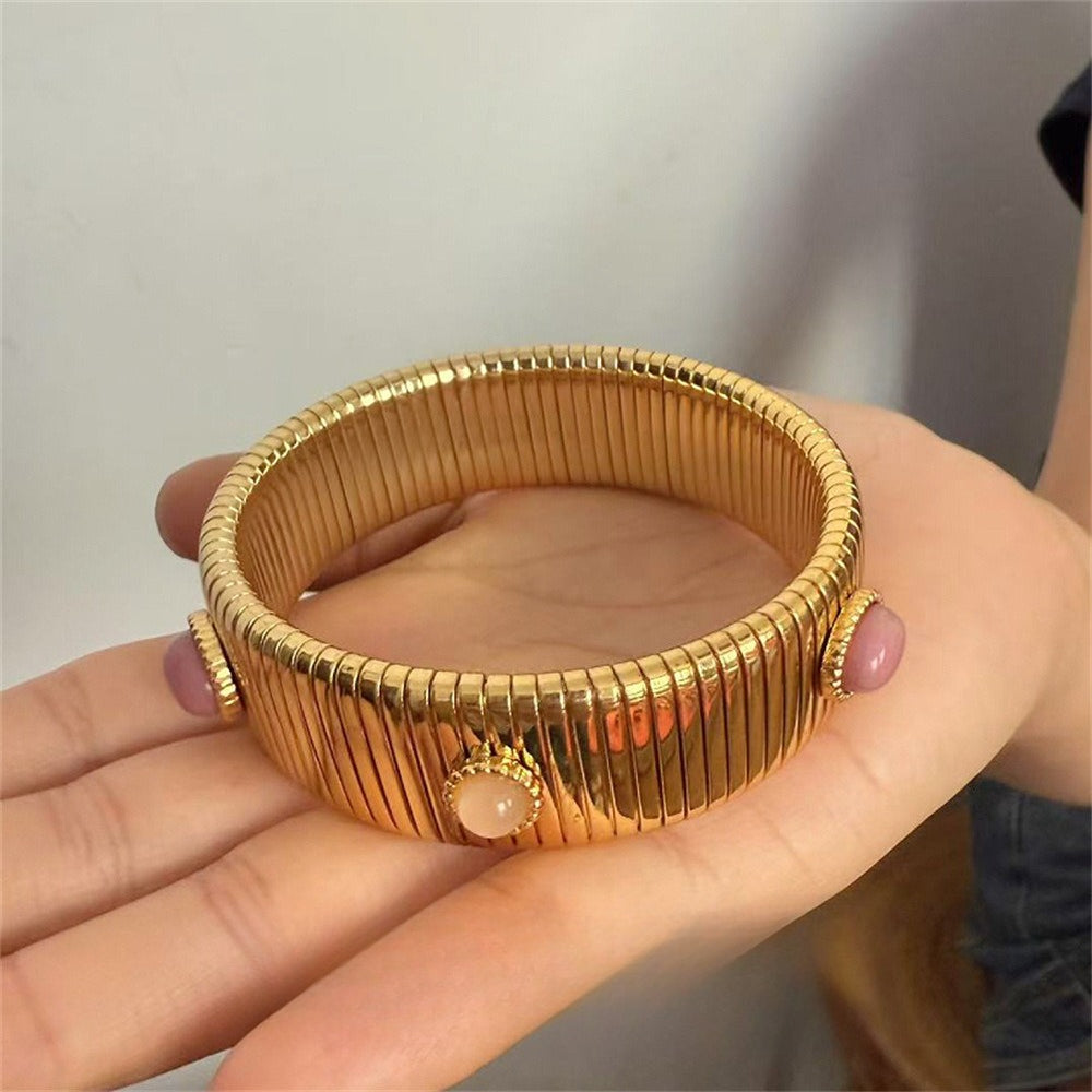 Vintage Mixed Natural Gemstone Gold Plated Cuff Bracelet