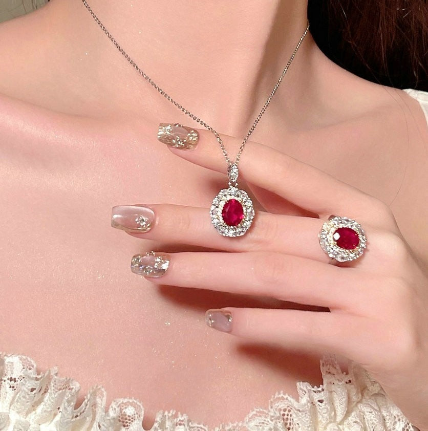 Vintage 18K Gold-Plated Ruby-Tone Jewelry Set