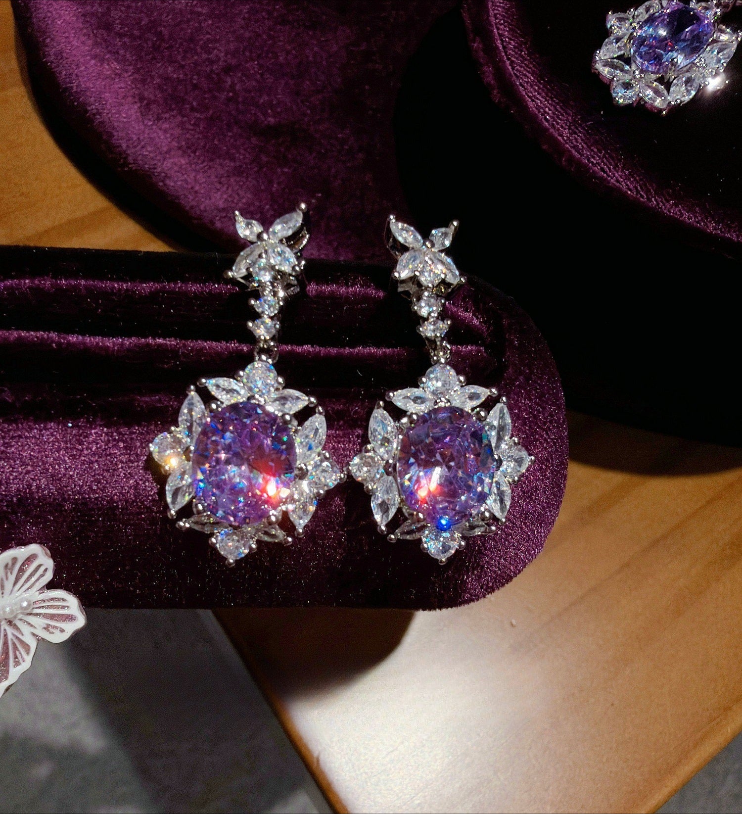 Ethereal Purple Blossom Layered Violet CZ Jewelry Set