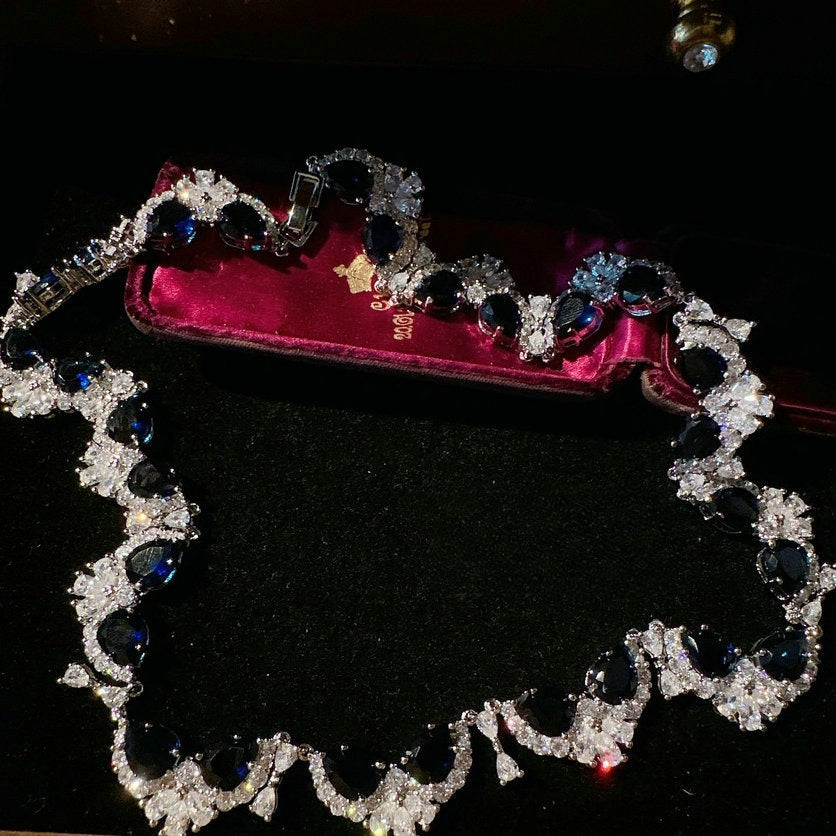 Royal Sapphire Jewelry Set | Majestic Pear-Cut Necklace & Earrings