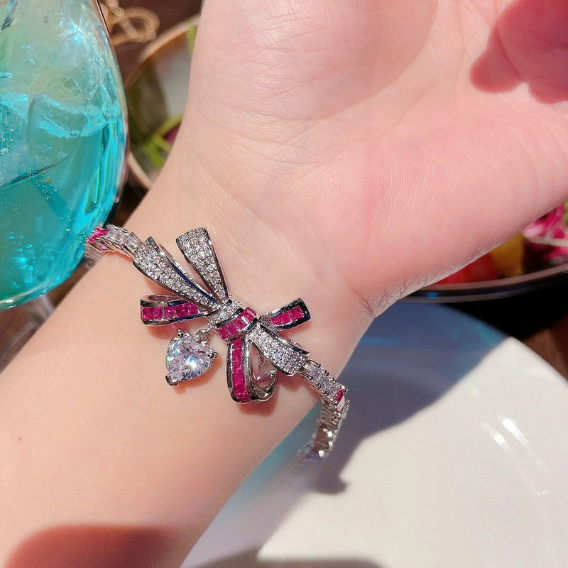 Romantic Bow Heart Dangle Bracelet Earring