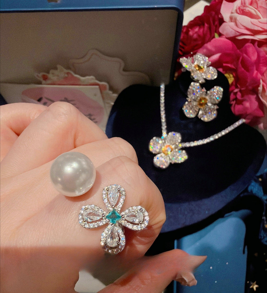 Luxury Yellow Jewel-Tone Cushion-Cut Flower Jewelry Set