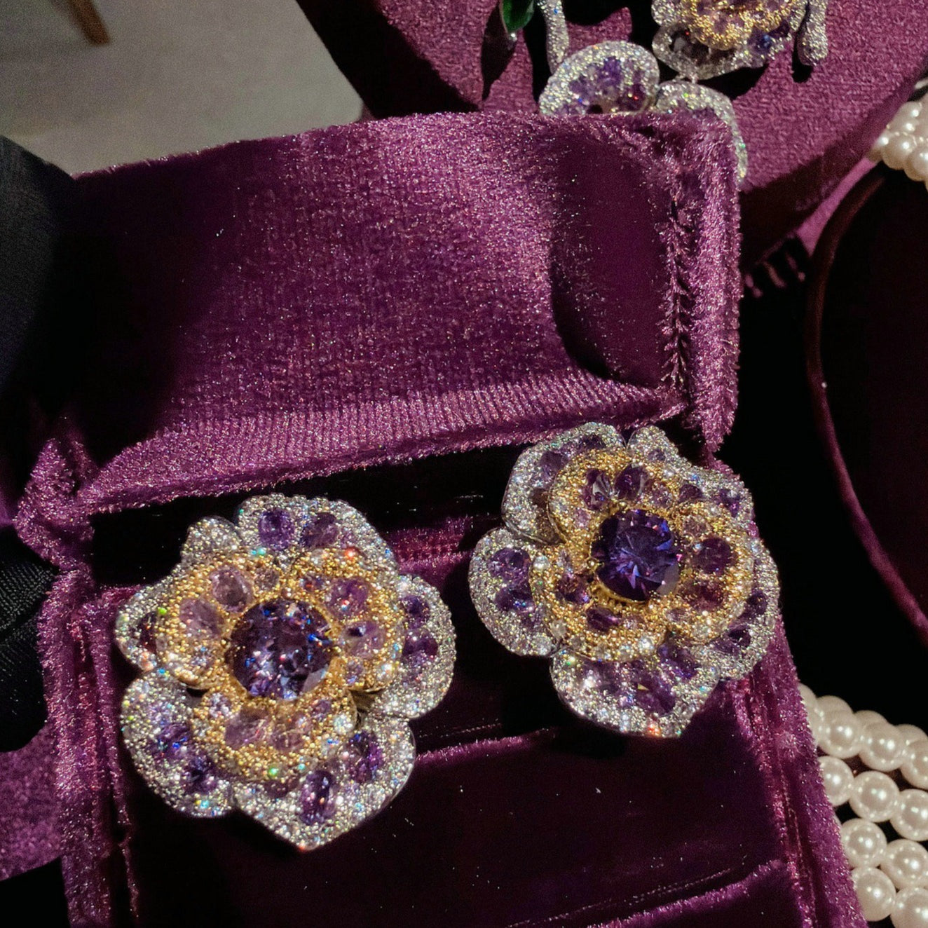 Royal Amethyst Floral Pearl Statement Jewelry Set
