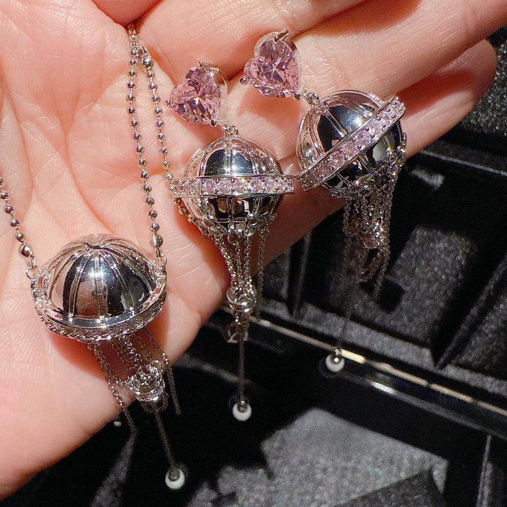 Romantic Italian Hot Air Balloon Heart Necklace Earrings Set