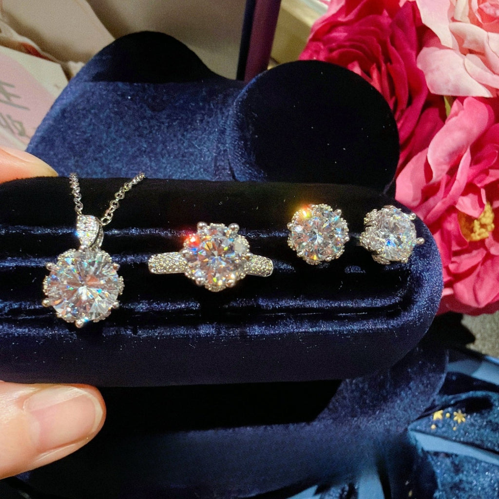 Bridal Bouquet Pendant Set|Premium CZ Necklace Earrings Ring
