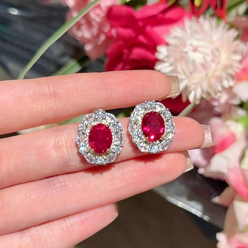 Vintage 18K Gold-Plated Ruby-Tone Jewelry Set
