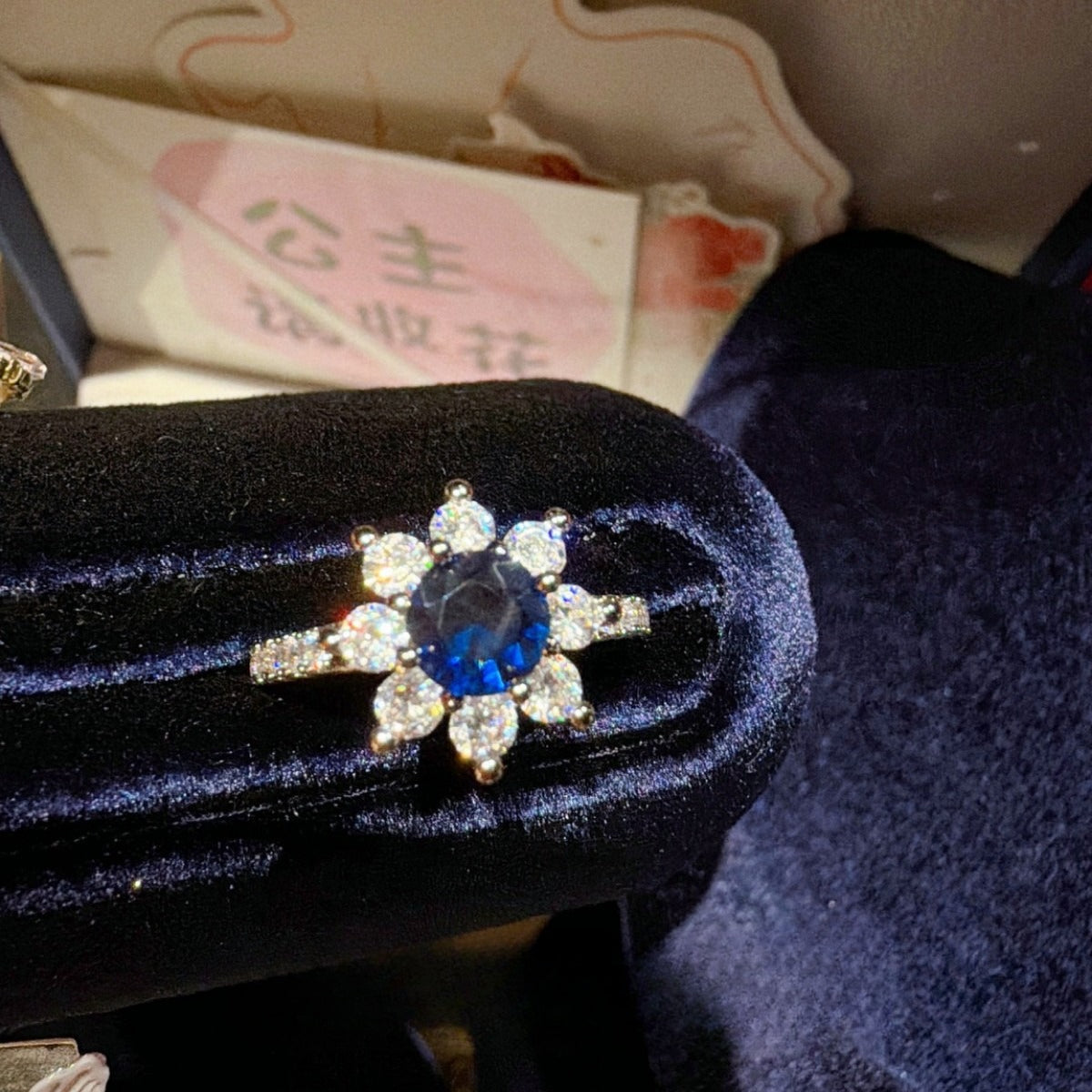 Opulent Sunflower Sapphire Blue Jewelry Set