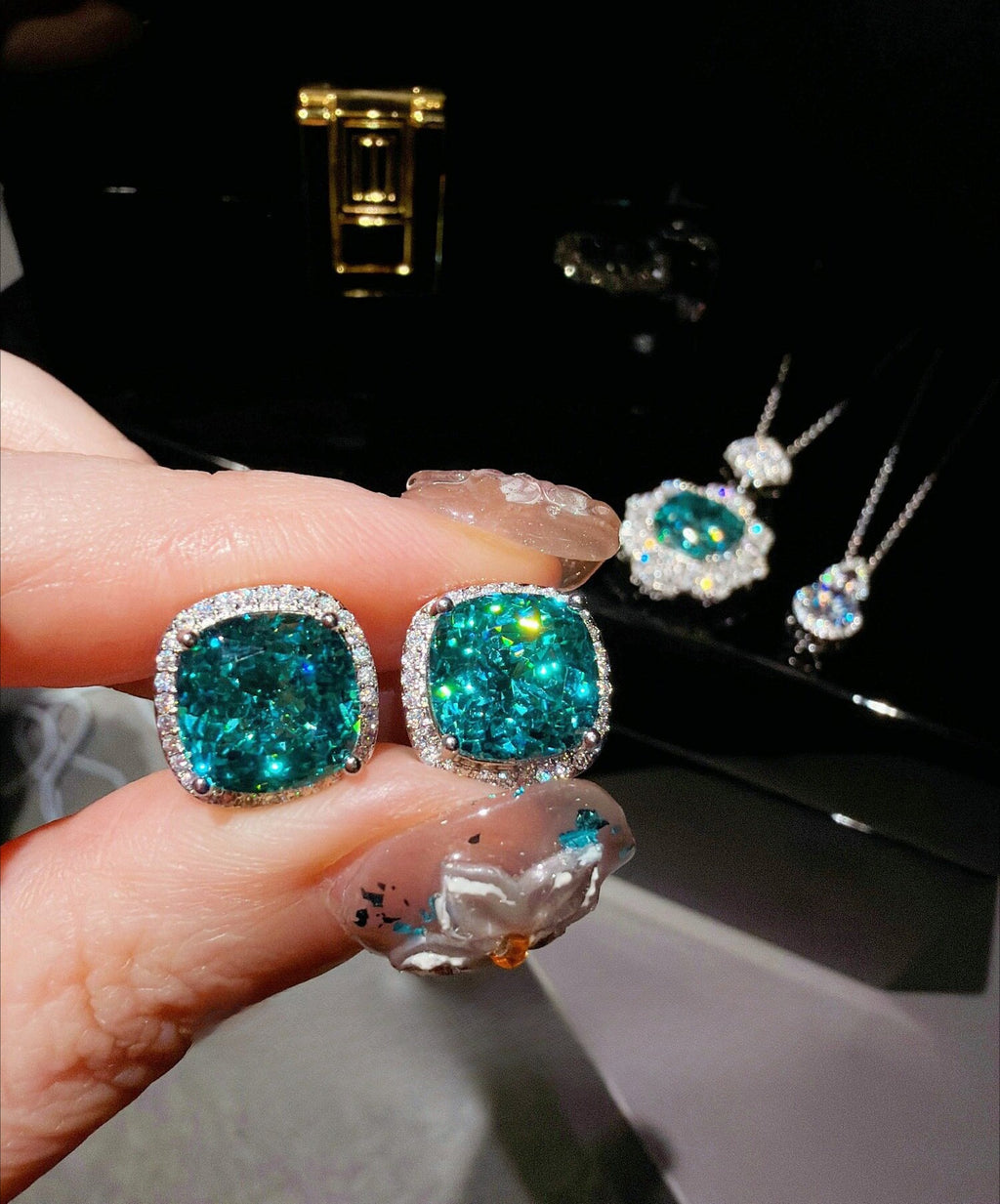 Paraiba Blue-Green Floral Jewelry Set