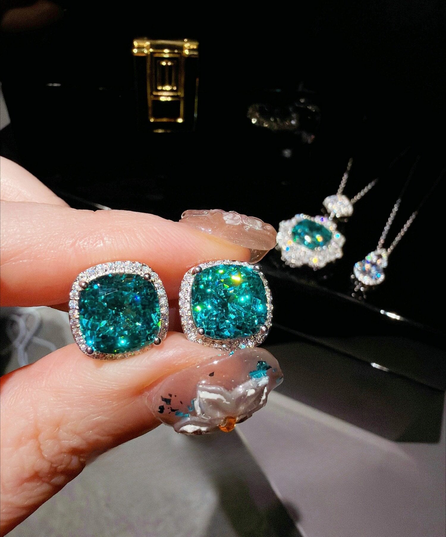 Paraiba Blue-Green Floral Jewelry Set