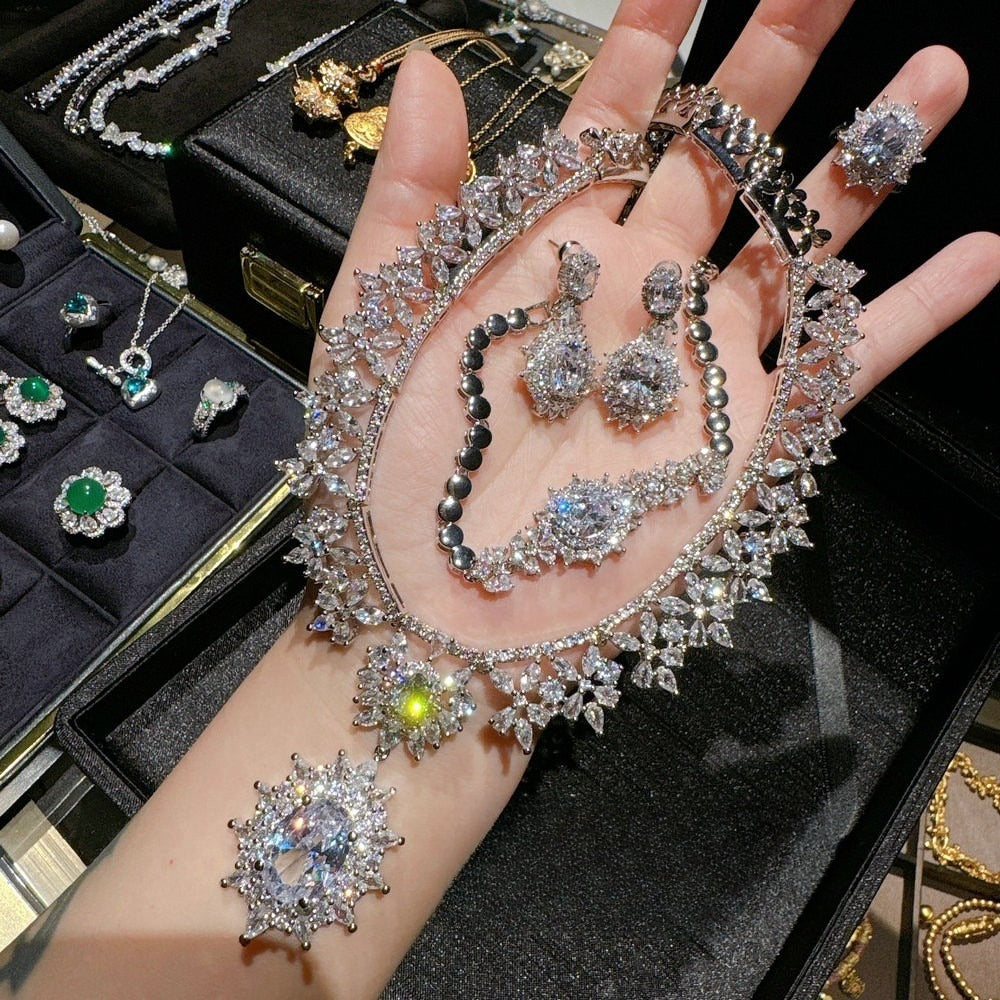 Pavé Sunburst Floral Bridal Jewelry Set