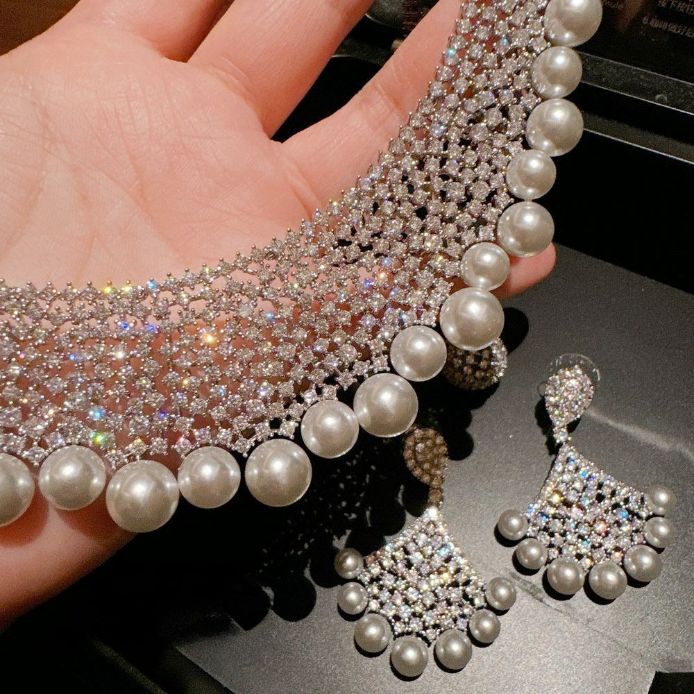 Vintage Gatsby Bridal Parure|Grand Pave Shell Pearl Wedding Collection