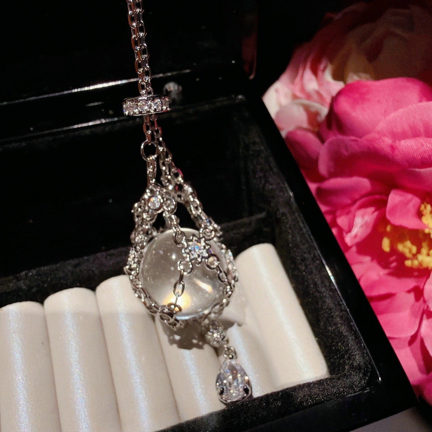 Whimsical Waterdrop Crystal Orb Necklace & Earrings Set