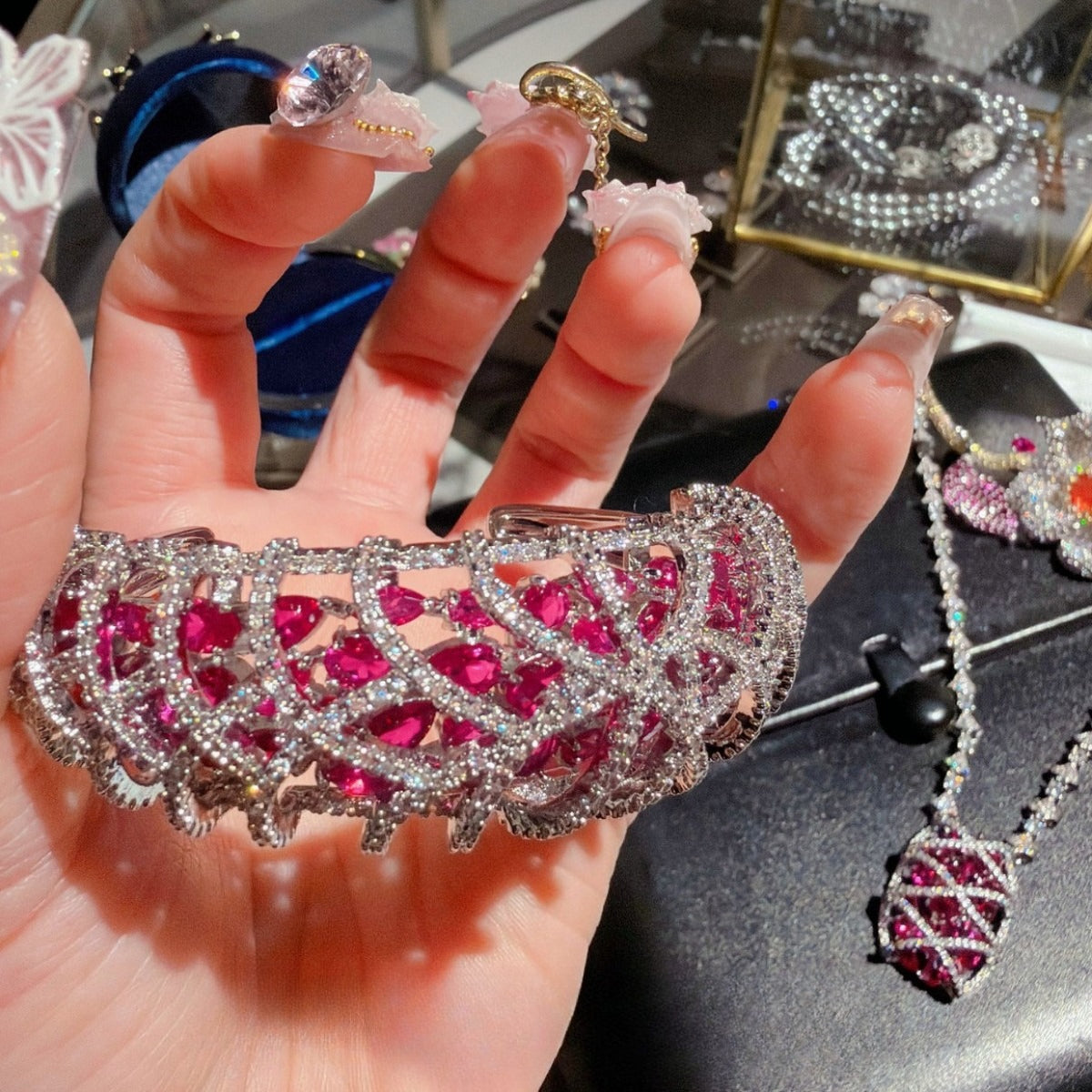 Art Deco Ruby Crimson Gala Set|Majestic 18K Gold Plated Statement Jewelry