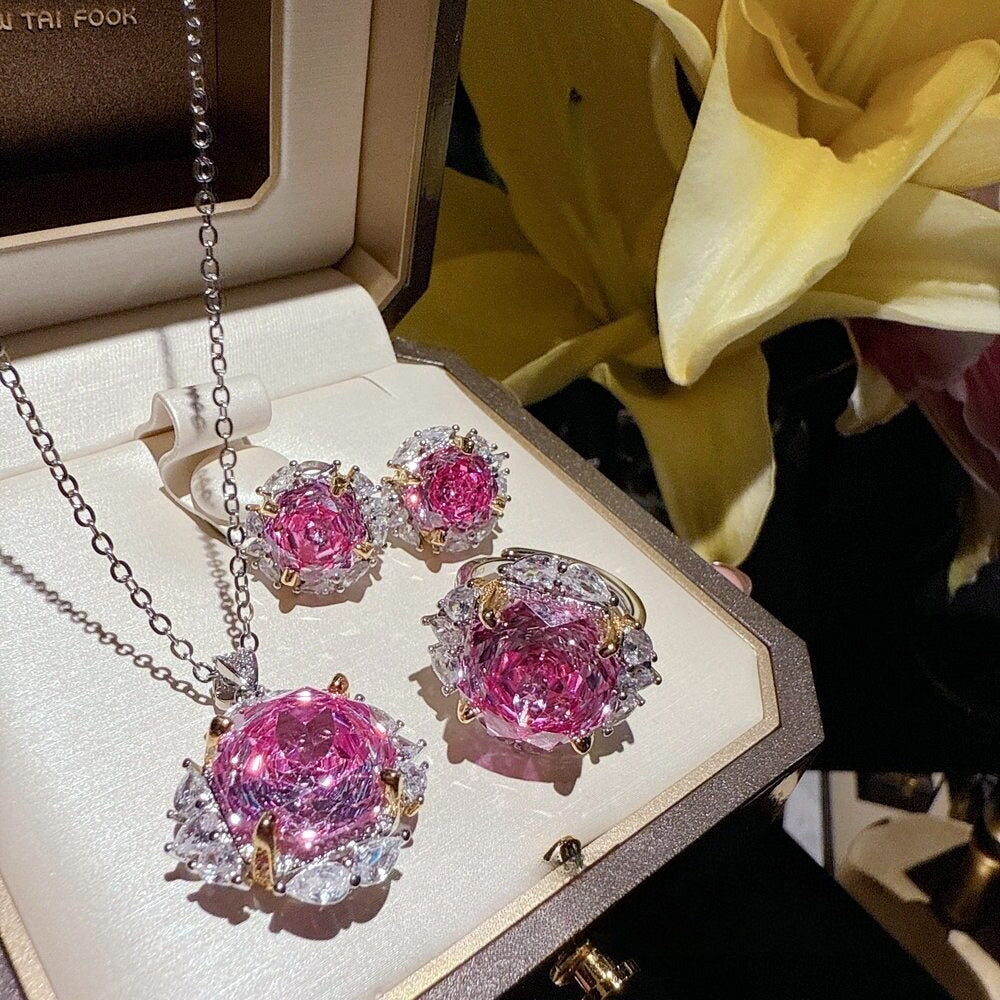 French Romantic Carved Rose Halo Jewelry Set