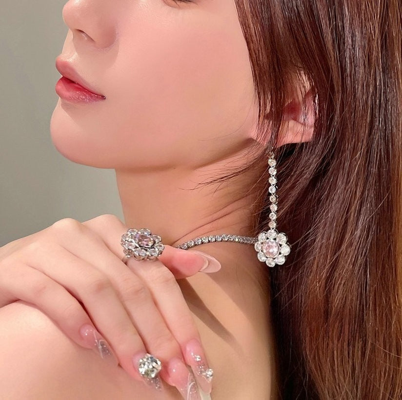 Pink Floral Sunburst Jewelry Set| 18K Gold-Plated