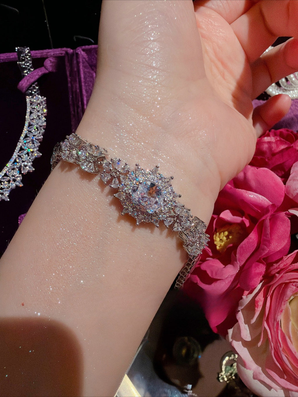 Pavé Sunburst Floral Bridal Jewelry Set