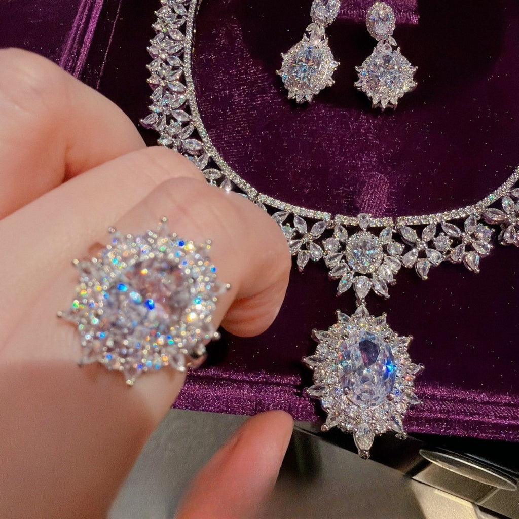 Pavé Sunburst Floral Bridal Jewelry Set