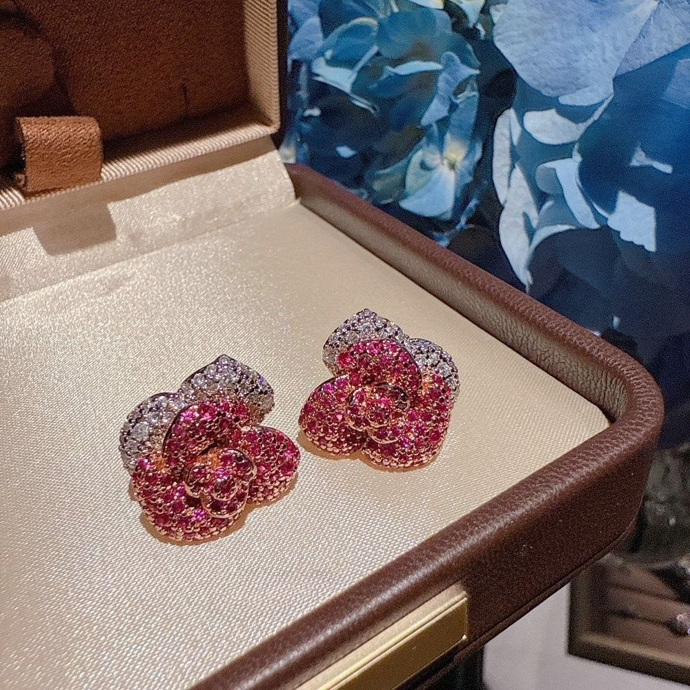 The Midnight Rose Collection|Crimson Floral Pavé Jewelry Set