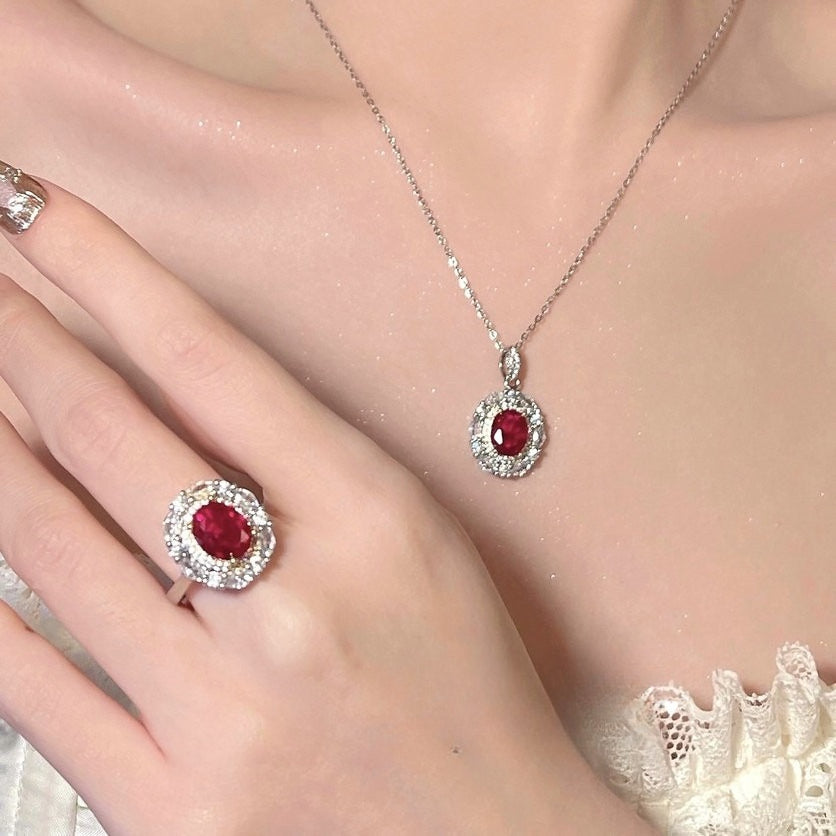 Vintage 18K Gold-Plated Ruby-Tone Jewelry Set