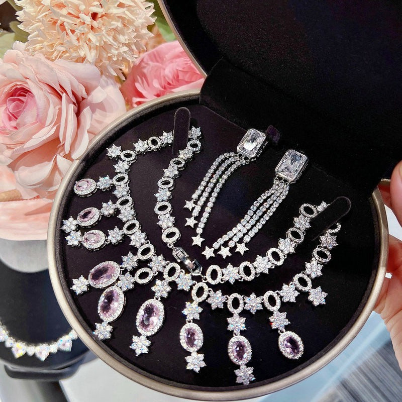 Statement Teardrop Star Necklace & Earrings Set for Weddings Events