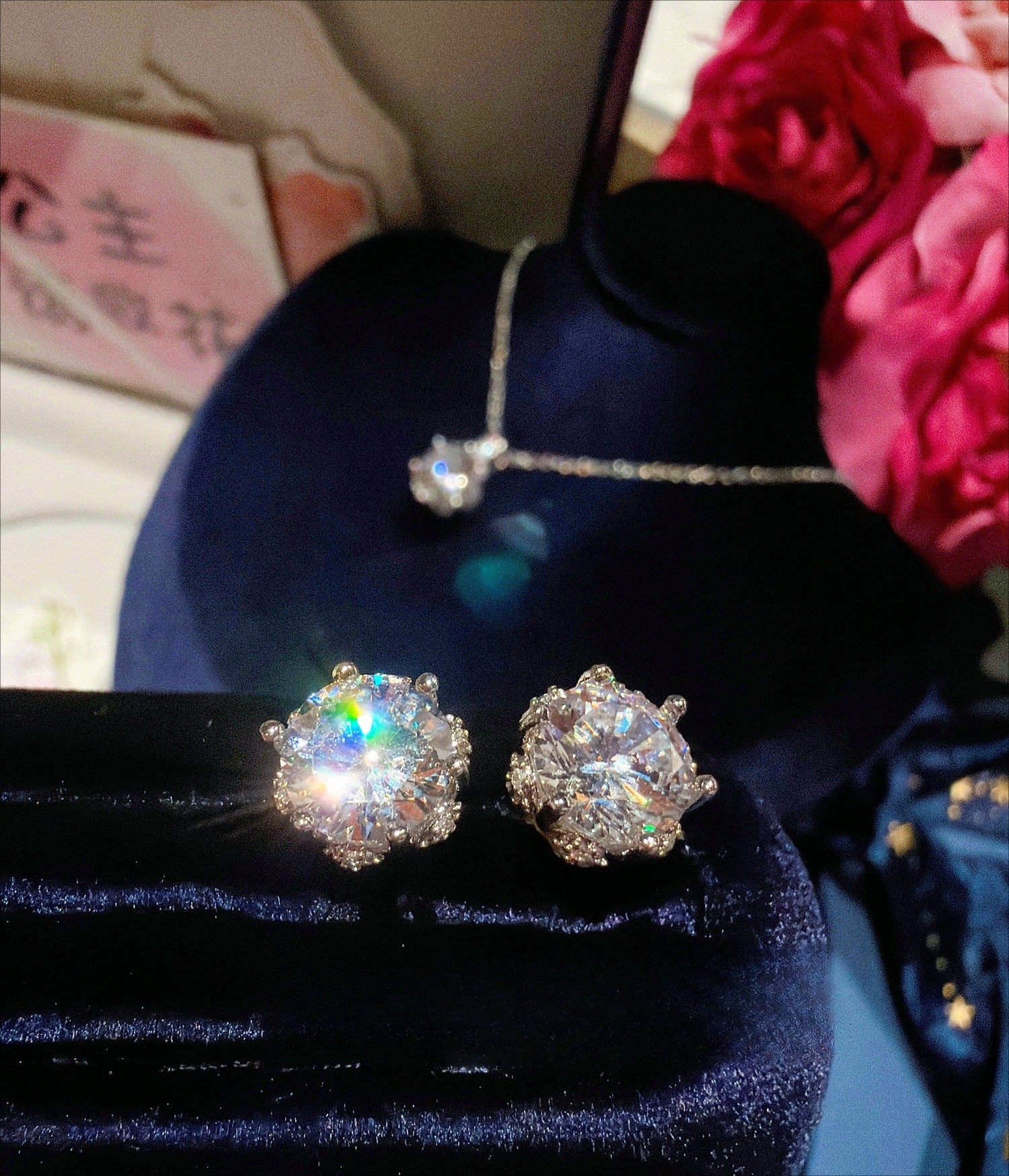 Bridal Bouquet Pendant Set|Premium CZ Necklace Earrings Ring