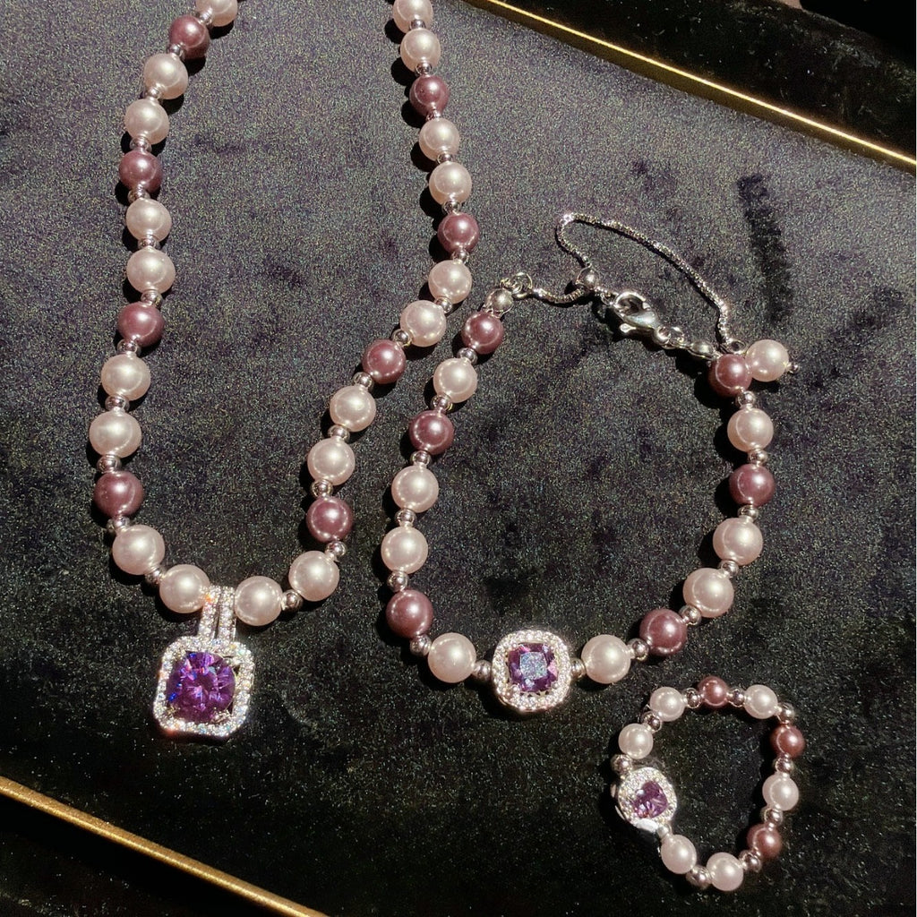 Baroque Romantic Purple 5A CZ Pearl Jewelry Set
