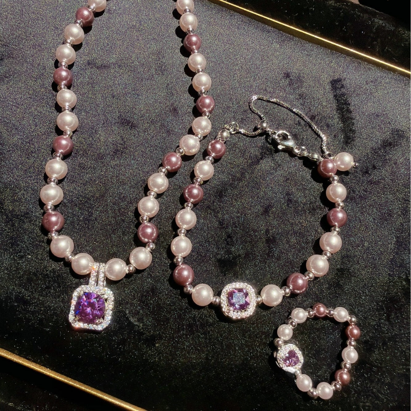 Baroque Romantic Purple 5A CZ Pearl Jewelry Set
