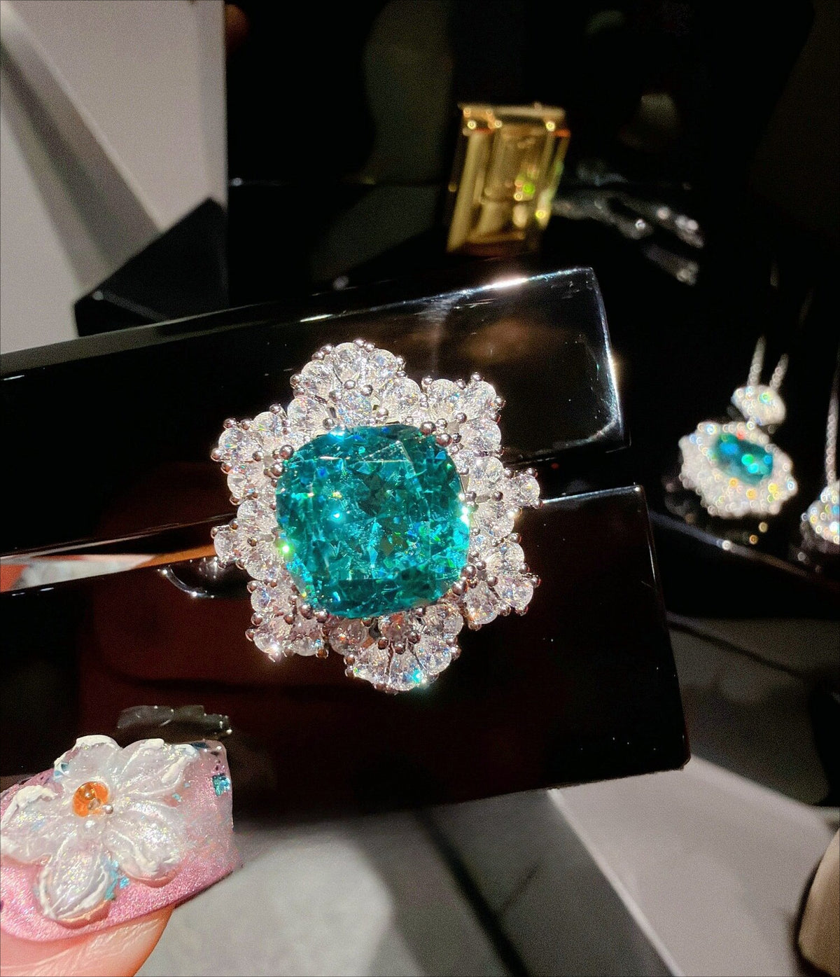 Paraiba Blue-Green Floral Jewelry Set