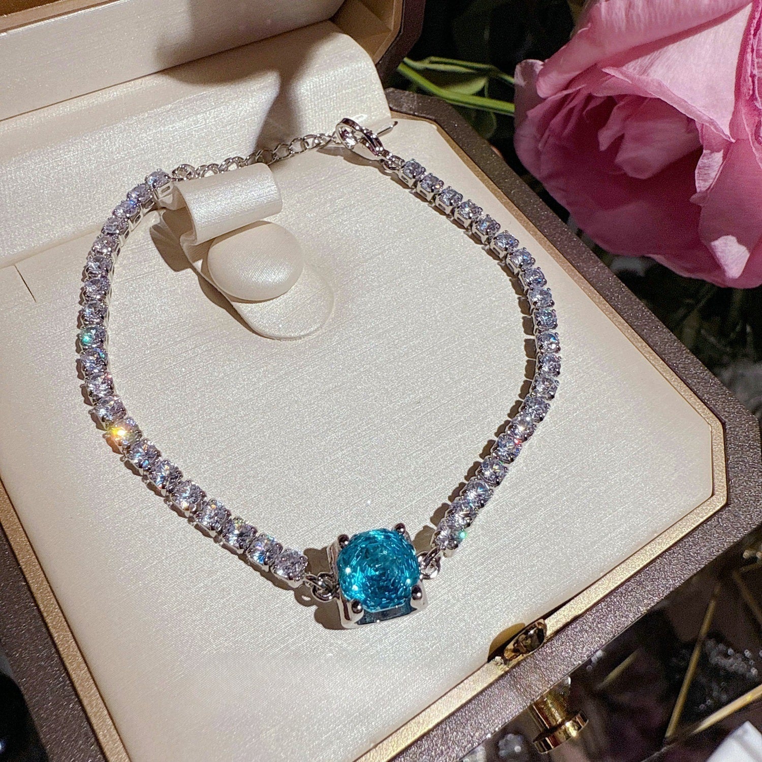Paraiba Azure Rose-Cut 18K Gold Plated Jewelry Set