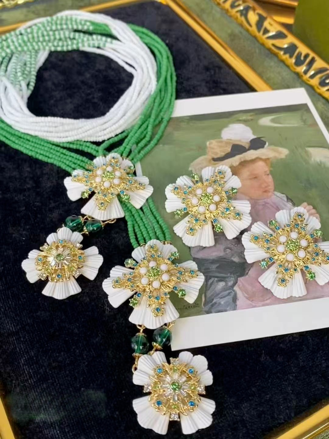 Monet Garden Floral Jewelry Set|White Blossom Spring Collection
