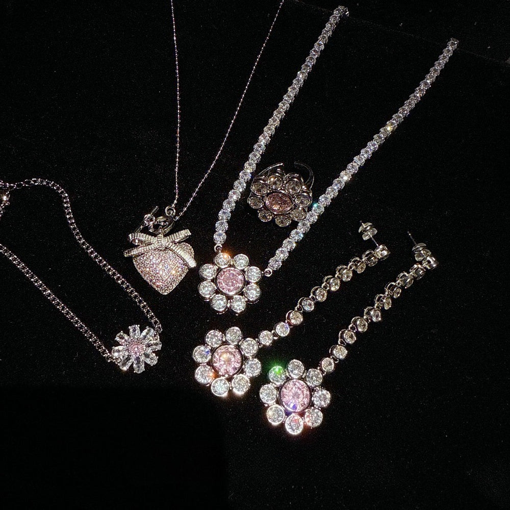 Pink Floral Sunburst Jewelry Set| 18K Gold-Plated