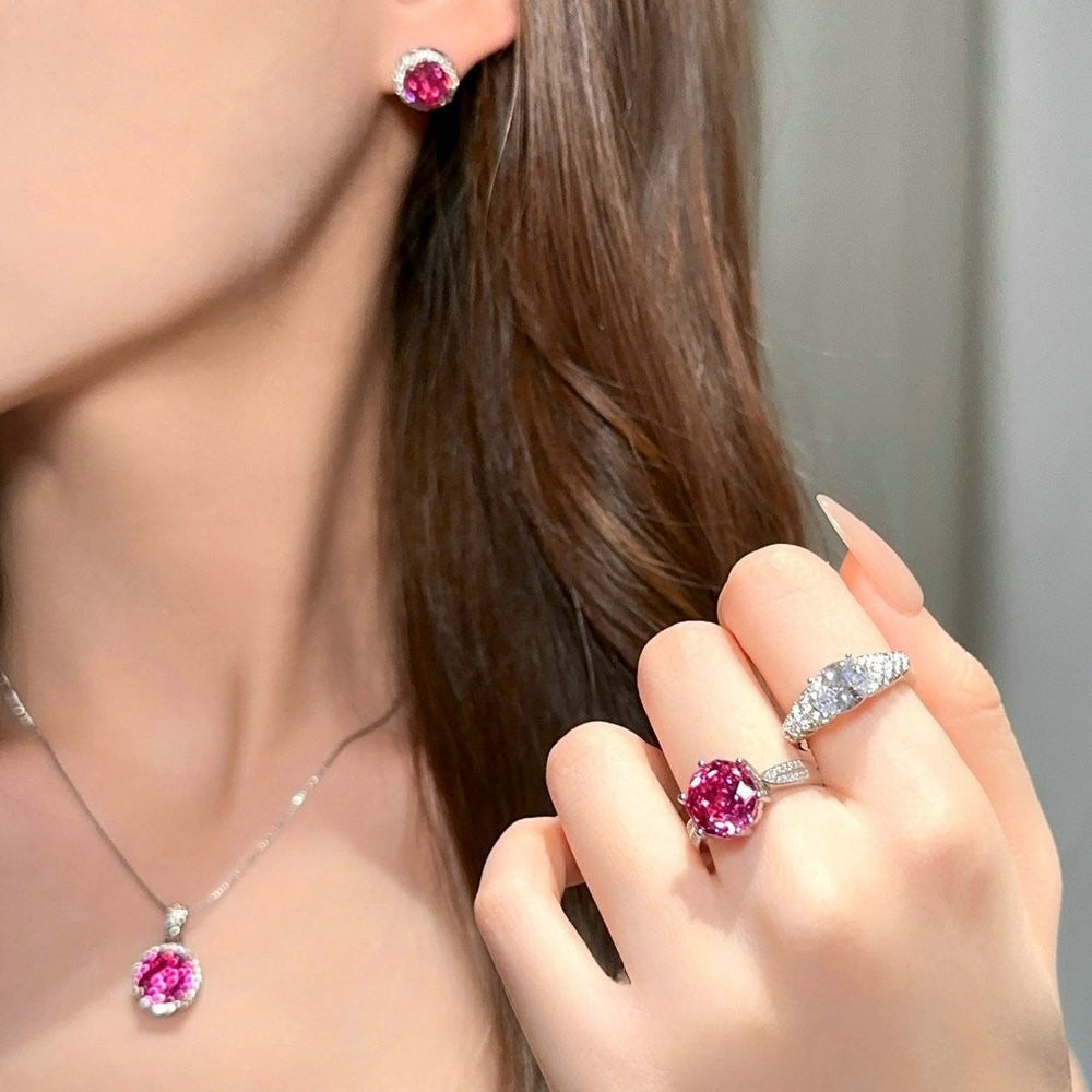 Romantic Raspberry Pink Rose Jewelry Set