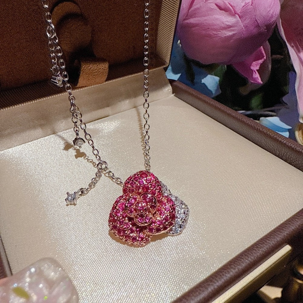The Midnight Rose Collection|Crimson Floral Pavé Jewelry Set