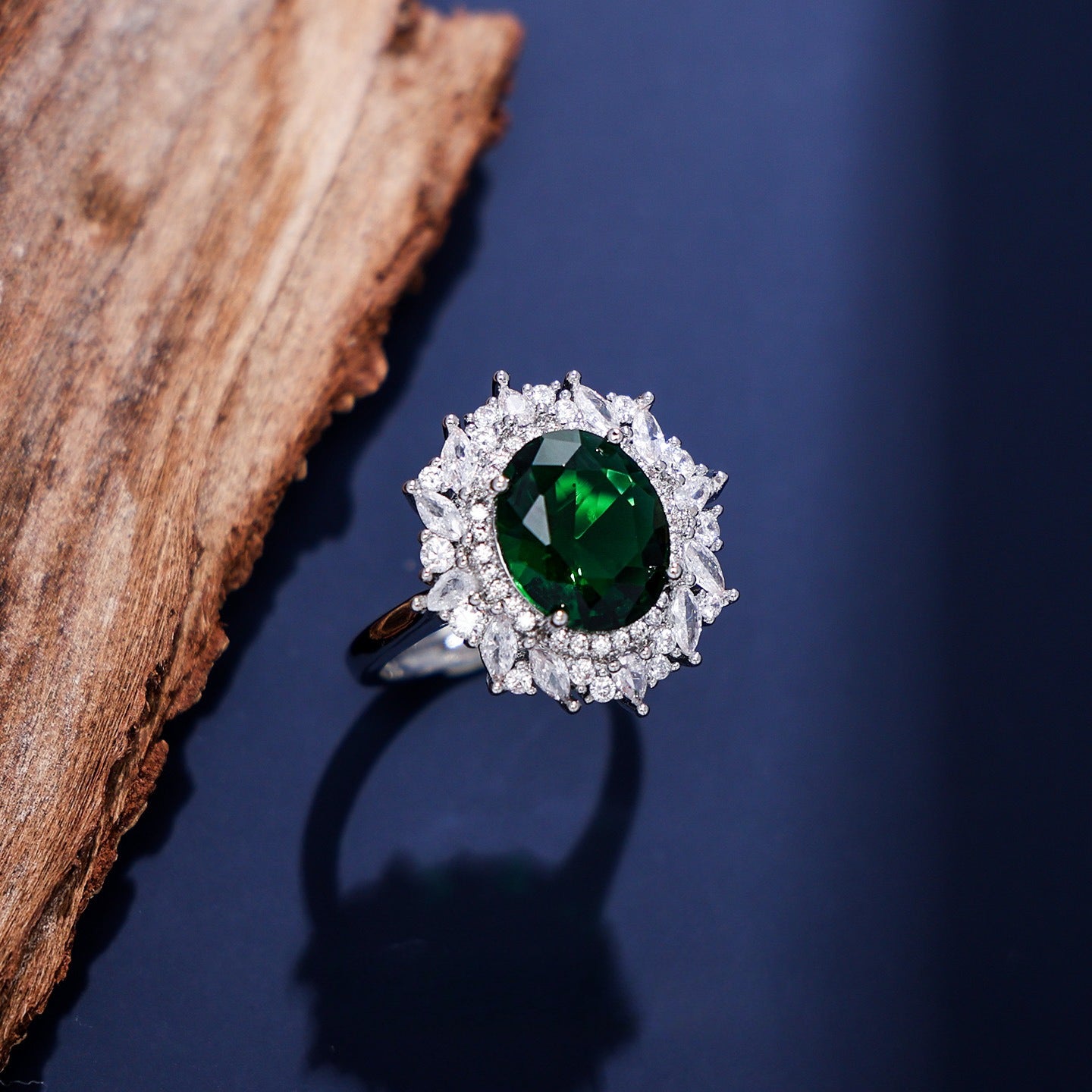 Royal Oval Gemstone-Tone Sunburst Halo Ring
