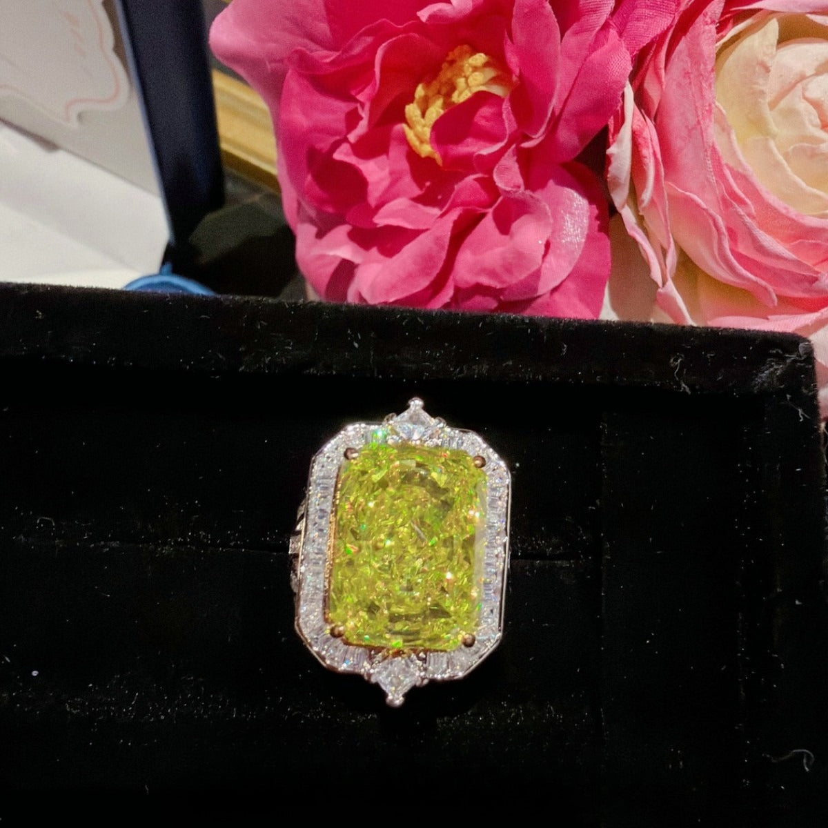 18K Gold-Plated Cushion-Cut Petal Halo Necklace & Ring