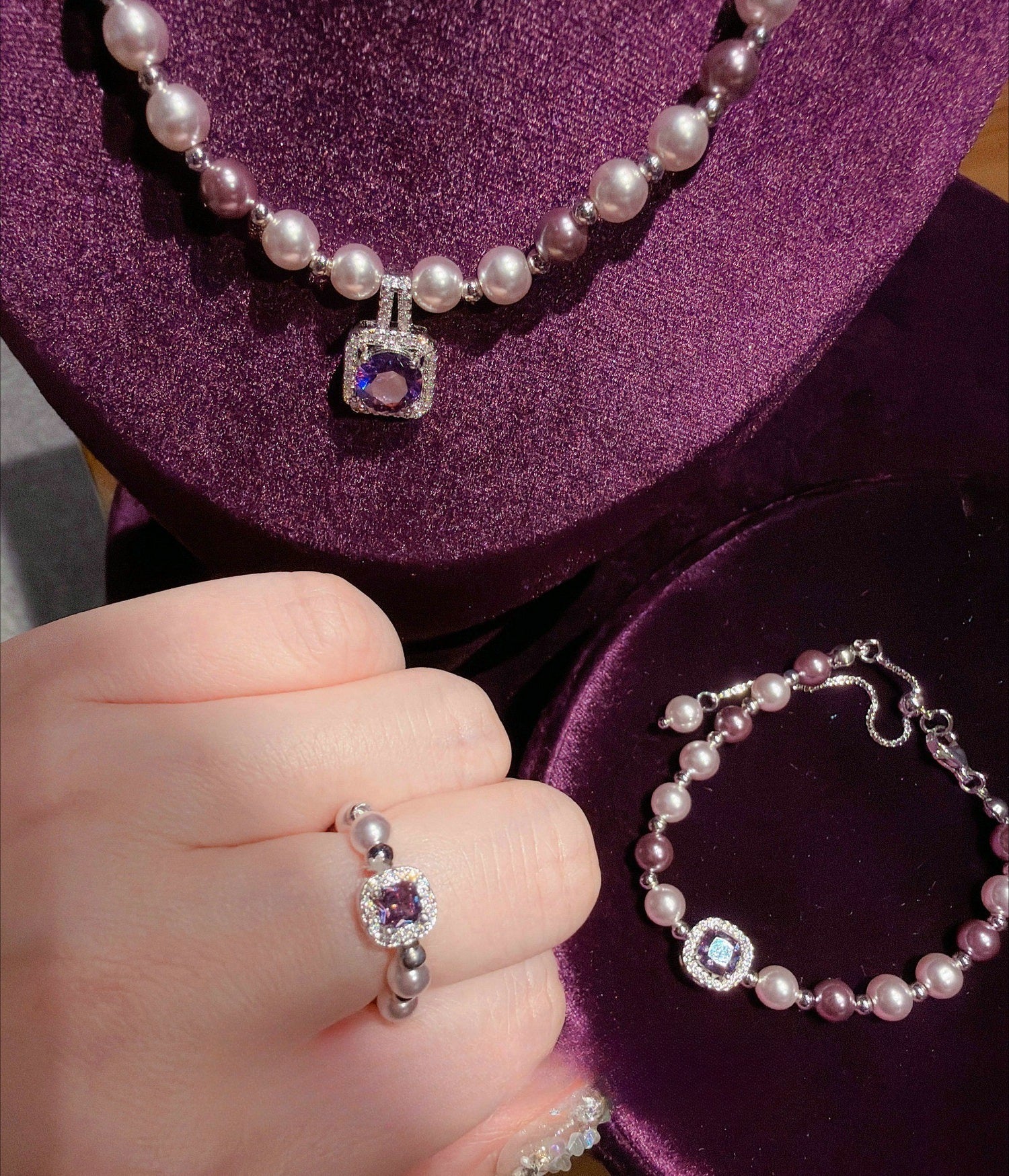 Baroque Romantic Purple 5A CZ Pearl Jewelry Set