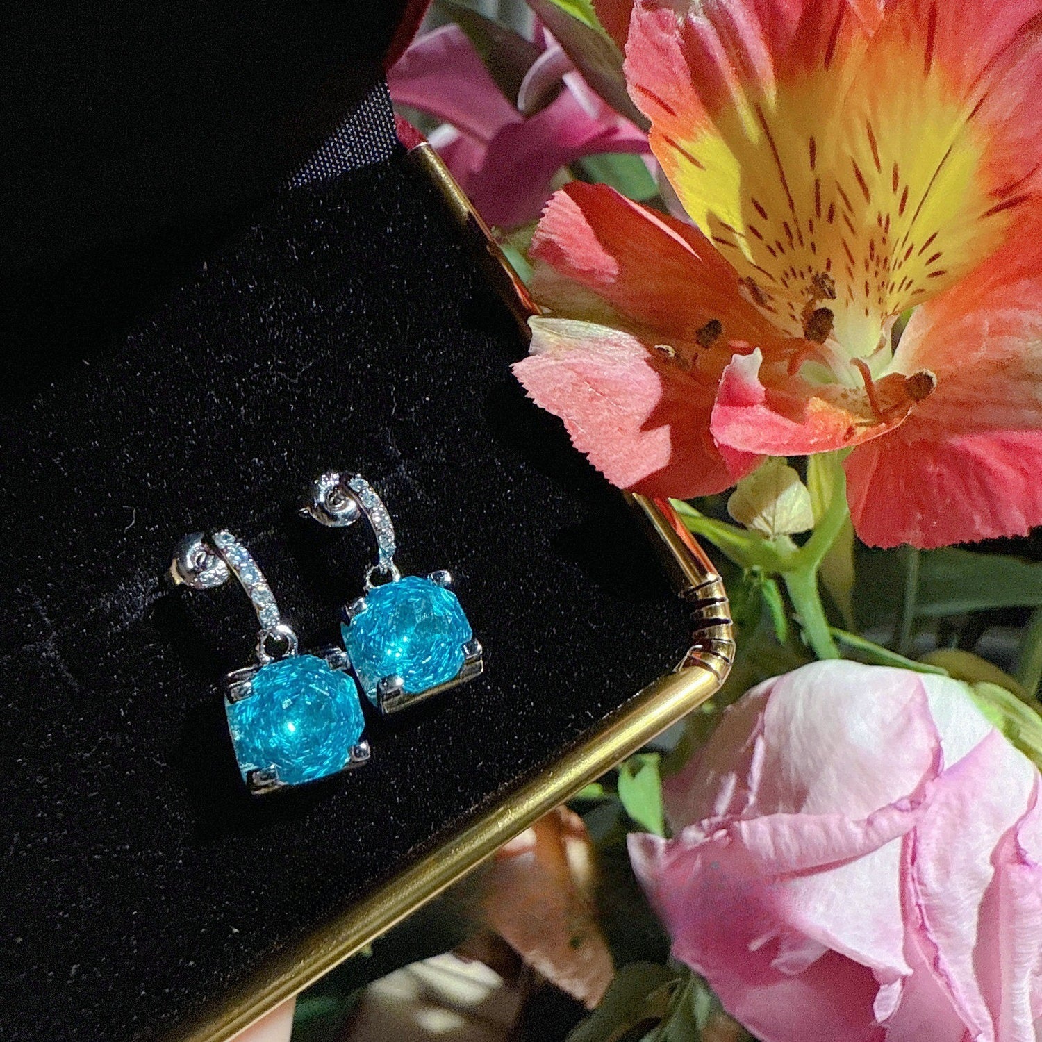 Paraiba Azure Rose-Cut 18K Gold Plated Jewelry Set
