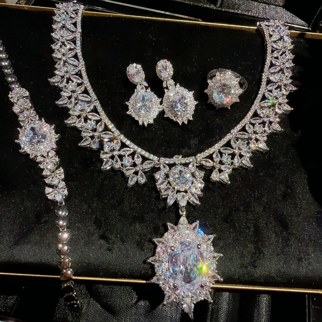Pavé Sunburst Floral Bridal Jewelry Set
