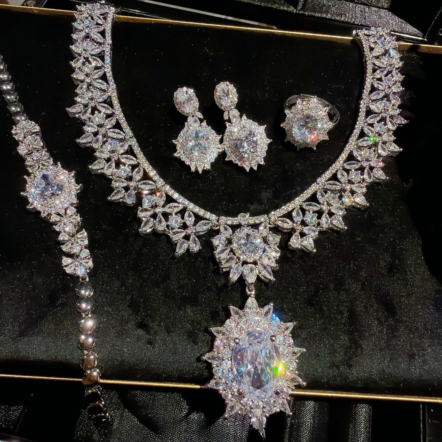 Pavé Sunburst Floral Bridal Jewelry Set