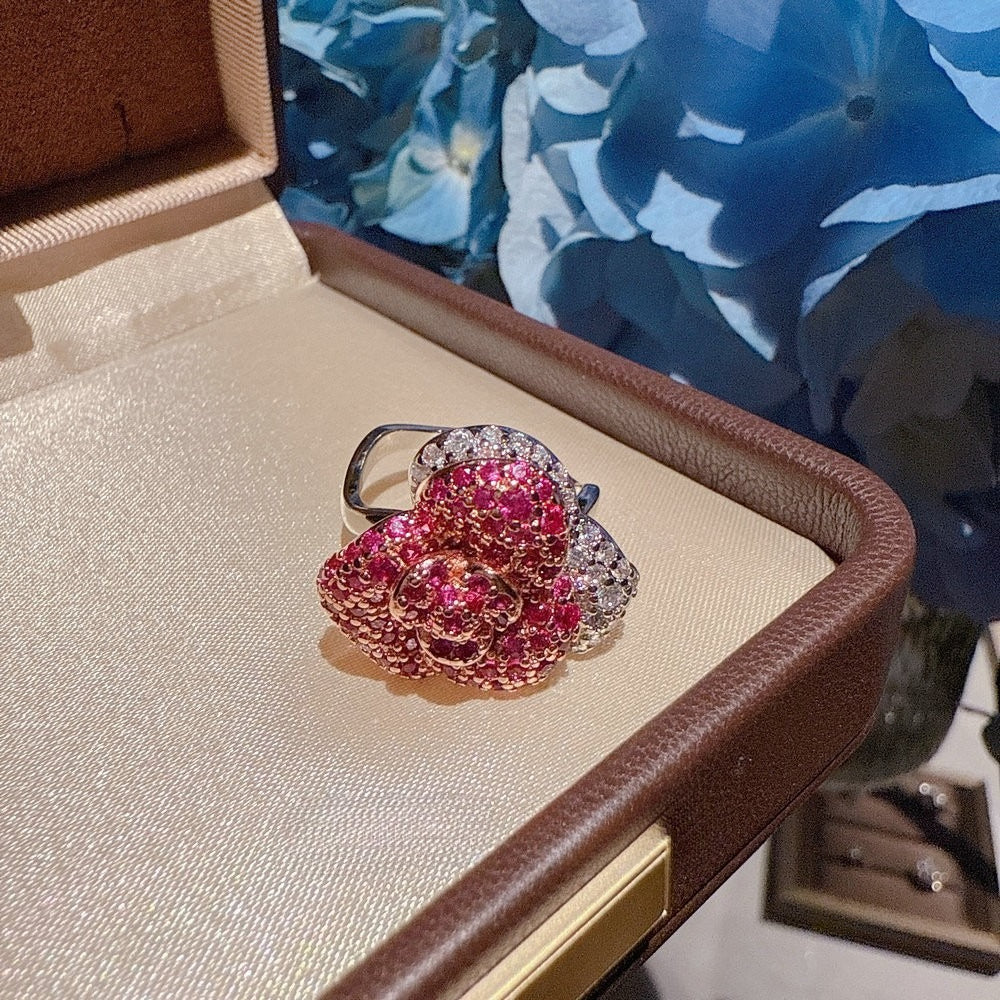 The Midnight Rose Collection|Crimson Floral Pavé Jewelry Set