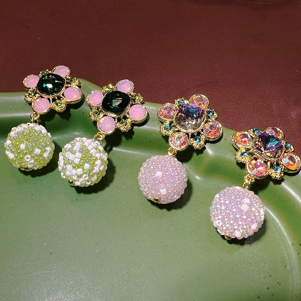 Vintage Floral Colorful Snowball Drop Earrings